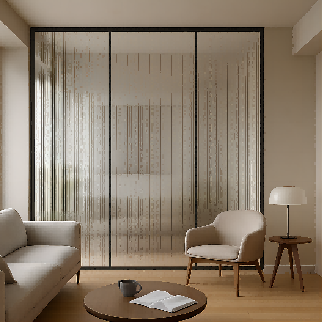 fluted <a href=https://www.hikinglass.com/Shower-Door.html target='_blank'>shower glass</a> door