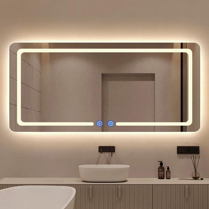 China whosale touch sensor silver framed bathroom mirrors HG-RM047