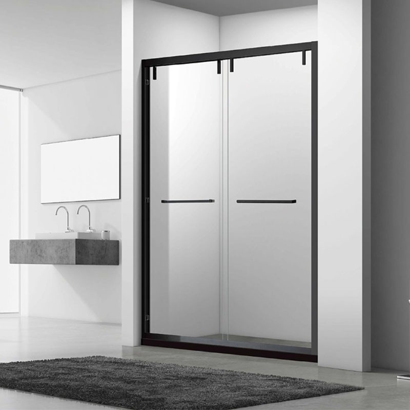Black semi frameless glass sliding shower doors supplier HG-D051